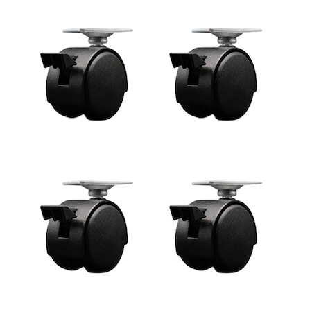Service Caster 2'' Black Metal Hooded Twin Caster with Brake Nylon Wheels Top Plate , 4PK SCC-TP02S50D-NYS-FB-B-TP2-4